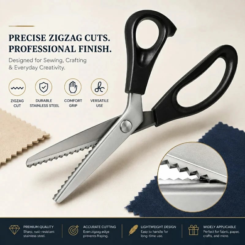 🏆Limited Time Sale 49% OFF 🧵✂️Stainless Steel Pinking Shears – 9.1" Zig Zag Fabric Scissors for Sewing, Quilting, Dressmaking & DIY Crafts