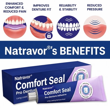 🦷💜𝐍𝐚𝐭𝐫𝐚𝐯𝐨𝐫® DeComfort Seal Pro Denture Adhesive FDA Certified (Clinically Proven 96-   Hour Lock Hold for   Secure, Comfortable &   Zinc-Free Denture Fit)