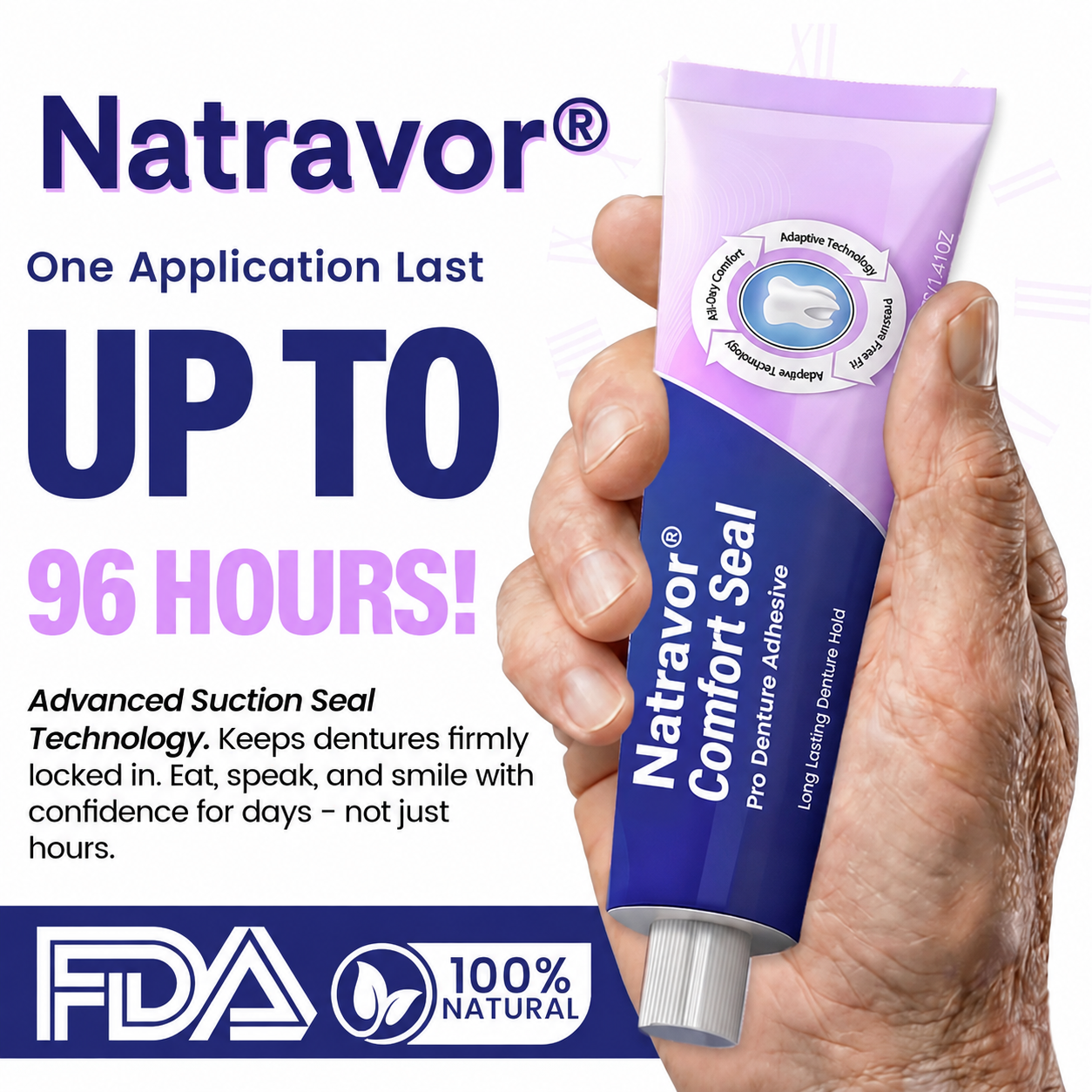 🔥🦷💜𝐍𝐚𝐭𝐫𝐚𝐯𝐨𝐫® DeComfort Seal Pro Denture Adhesive FDA Certified (Clinically Proven 96-   Hour Lock Hold for   Secure, Comfortable &   Zinc-Free Denture Fit)