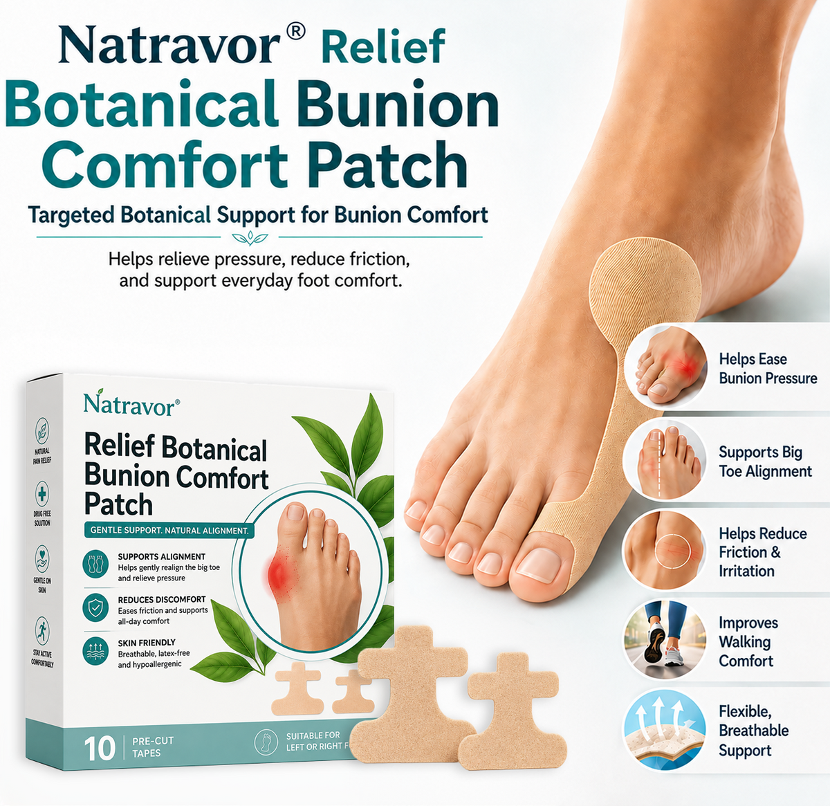 🏅Natravor® Relief Botanical Bunion Comfort Patcht👠💃（Physical Stretch Support + Botanical Comfort Formula)a